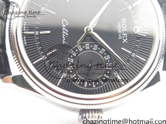 0510 Cellini 50519 Real Date SS BP Maker Best Edition Black Dial Sticks Markers on Black Leather Strap SA Affordable 3087